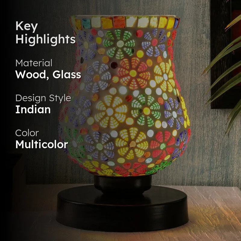 Embervia Mosaic Glass Table Lamp With Wooden Base - Multicolor media 2