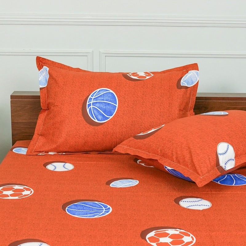Baseball Dreams Kids Neon Print Cotton Bedsheet (Rust) - 144 TC media 4
