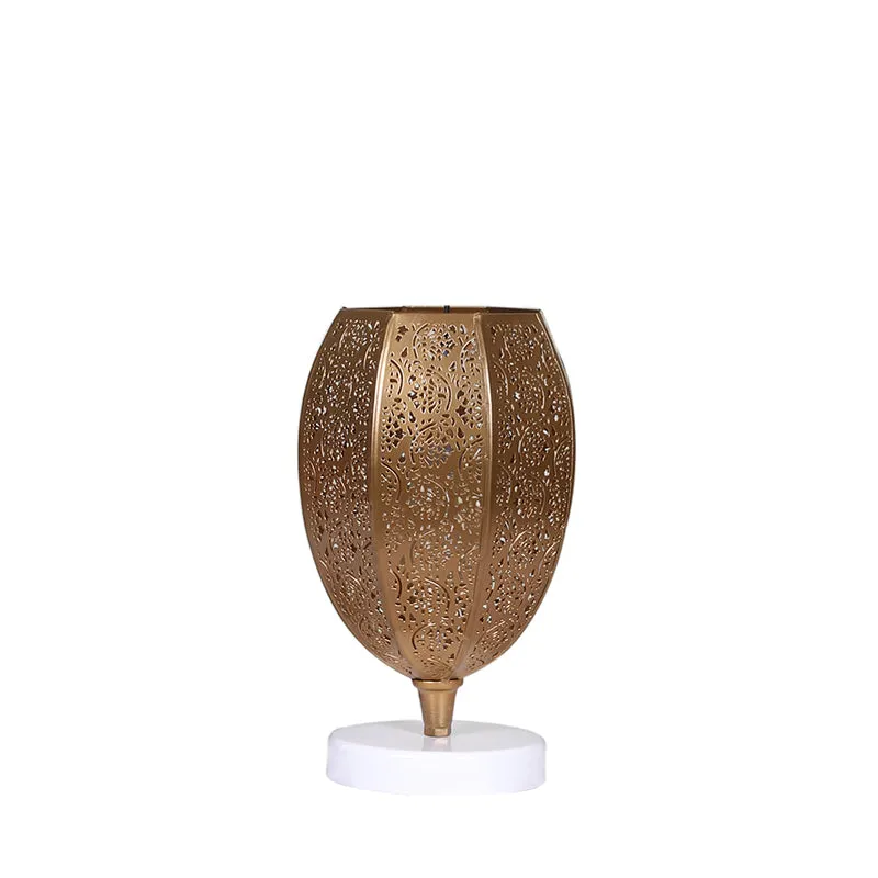Mehela Etched Metal Table Lamp With White Round Base - Gold media 4