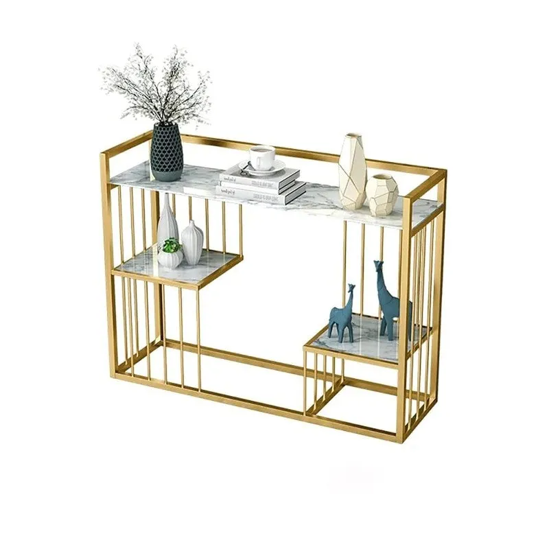 Designer Metal Console Table with Marble Top - Large media 6