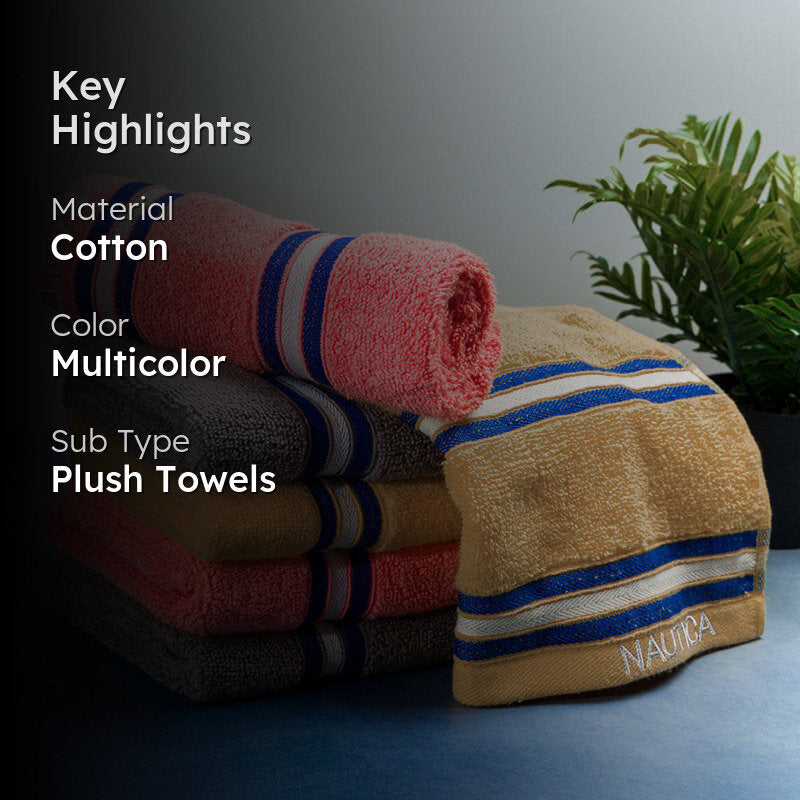 Nautica Dove Dual Cotton Hand Towel (Grey,Beige & Coral) - Set Of Six media 2