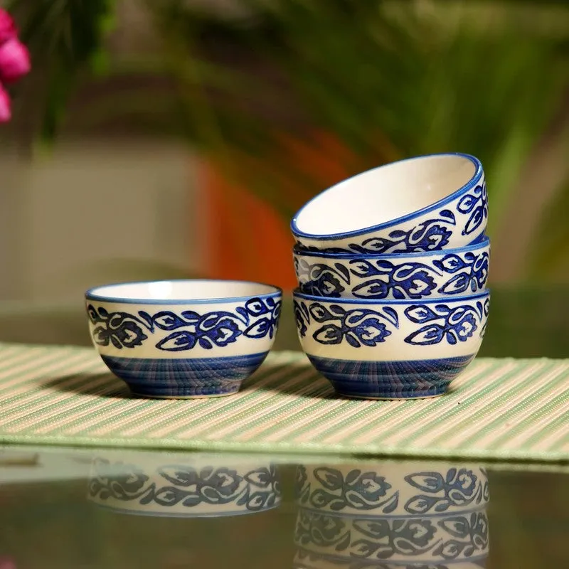 BiteNest Ceramic Snack Bowls (White,Blue, 150 mL Each) - Set Of Four media 1