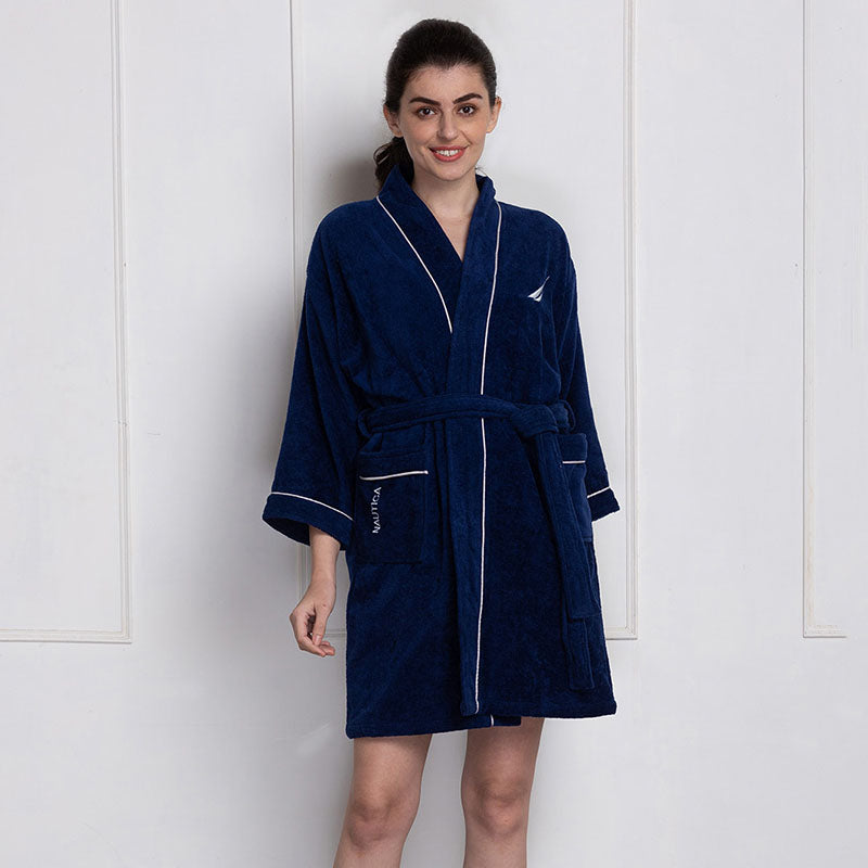 Nautica His & Hers Cashmere Dreams Cotton Bath Robe (Navy Blue) - Set Of Two media 3