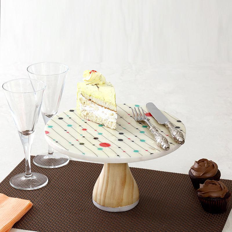 Margrain Printed Marble & Wood Cake Stand
