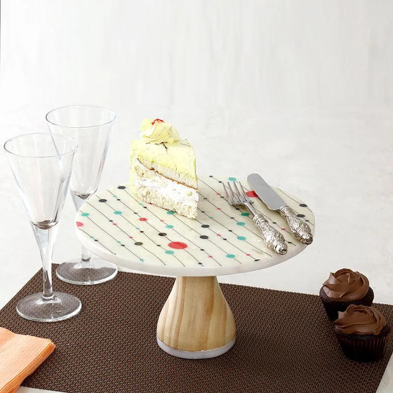 Margrain Printed Marble & Wood Cake Stand media 1