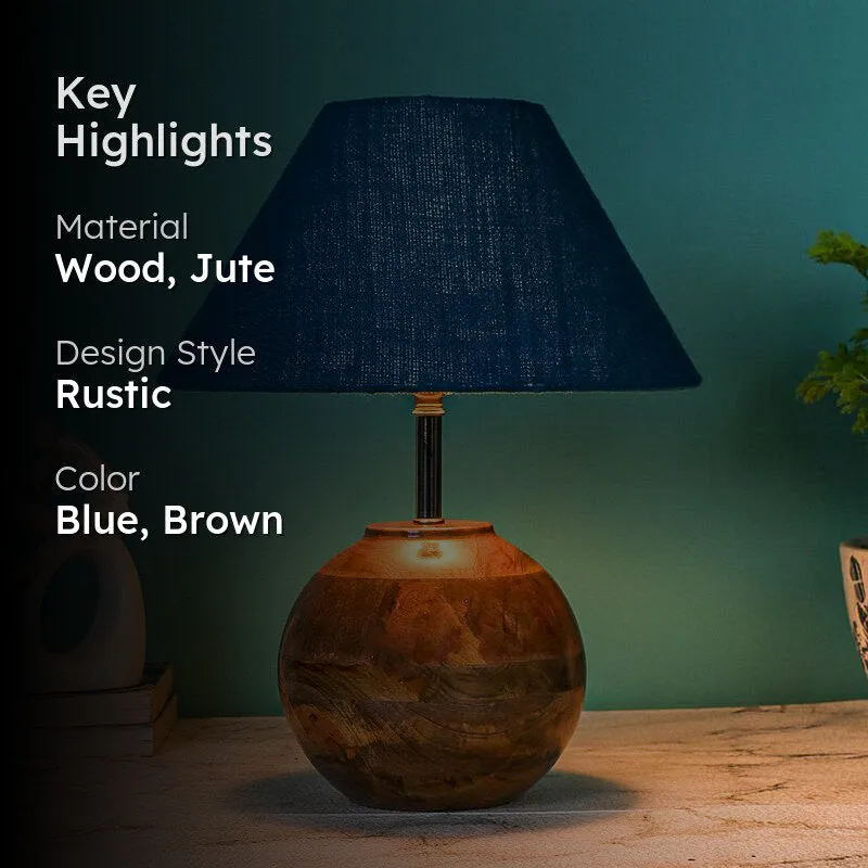 Auryon Jute Table Lamp With Wooden Base - Blue media 2