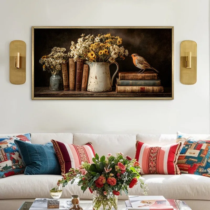 Rustic Blooms Canvas Wall Painting With Frame media 1