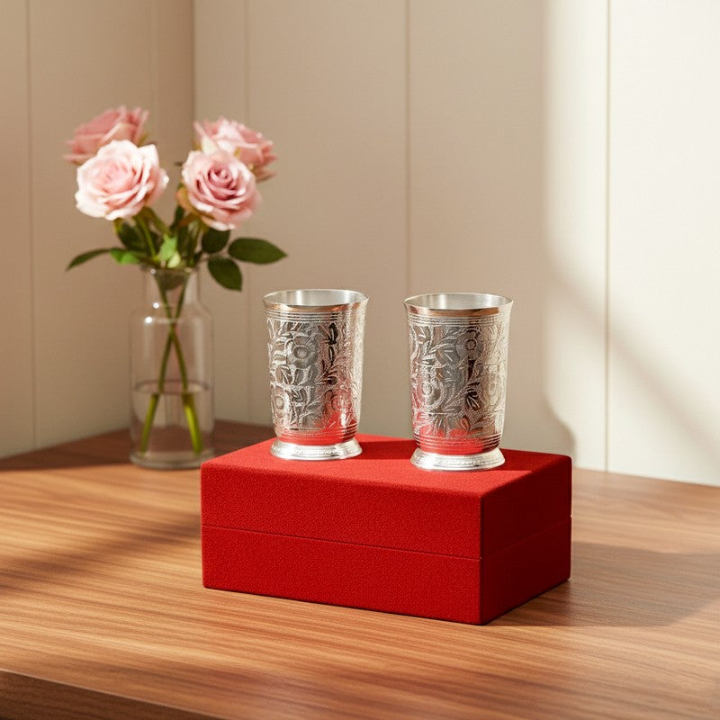 BrightSip Silver (Plated Drinking Glass (300 Ml Each) - Three Piece Set
