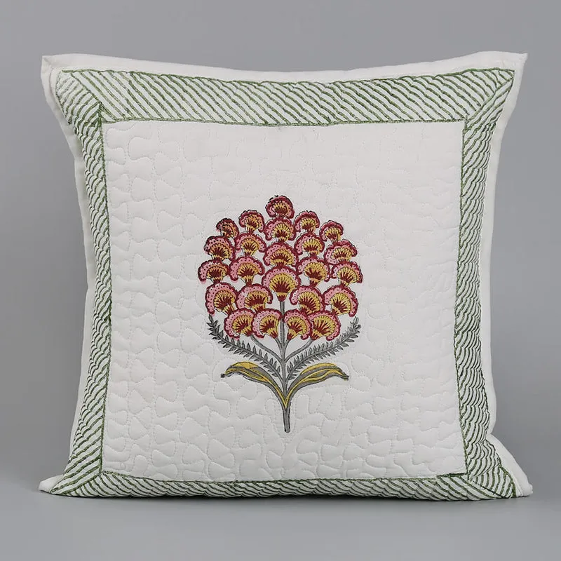 India Circus Fleur Haven Printed Cotton Cushion Cover (White & Green)- Set Of Two media 4