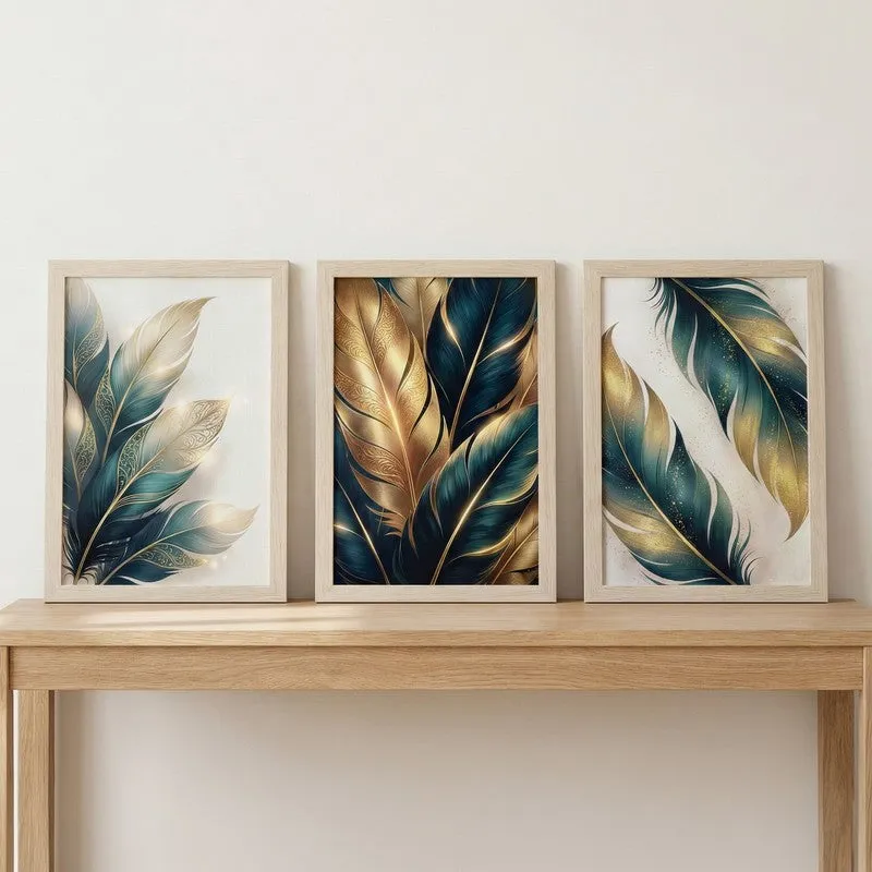 Chic Neutral Feather Wall Painting With Frame - Set Of Three media 3