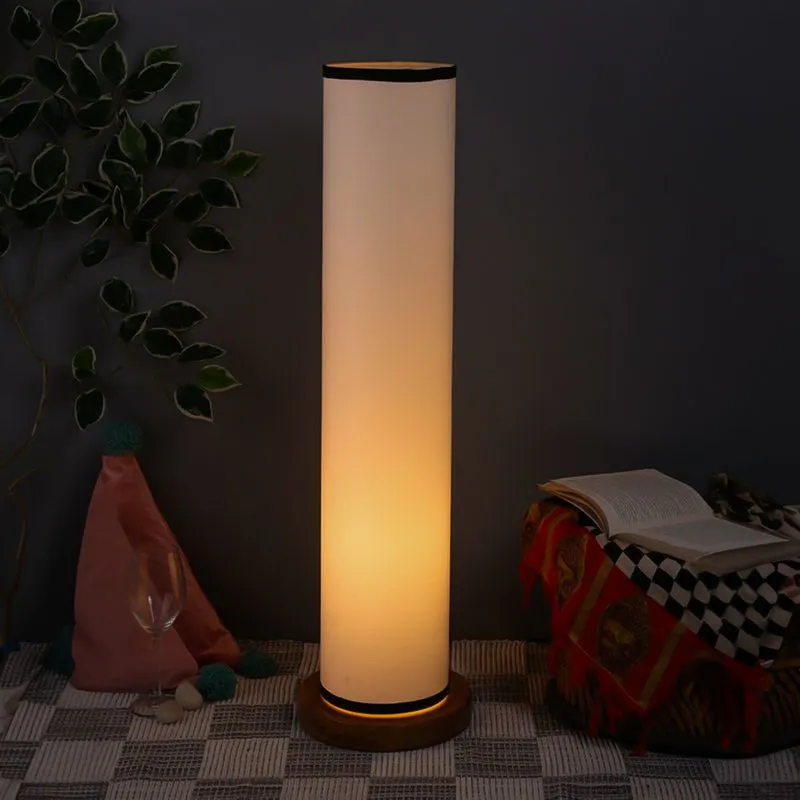 Agia Wooden Tower Floor Lamp With Jute Shade - Black & White media 1