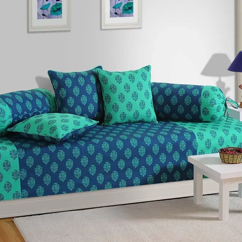 Swayam Rajastha Cotton Diwan Set (Turquoise) - Six Piece Set media 1