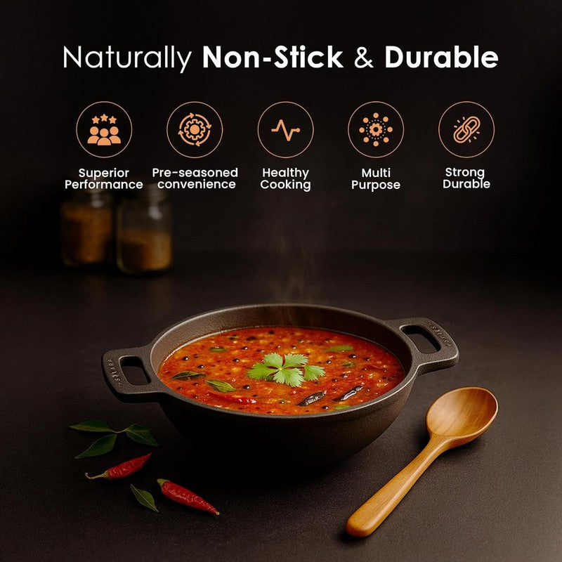 Solara Cast Iron Round Kadhai Without Lid - 1000 mL/7 Inch media 8