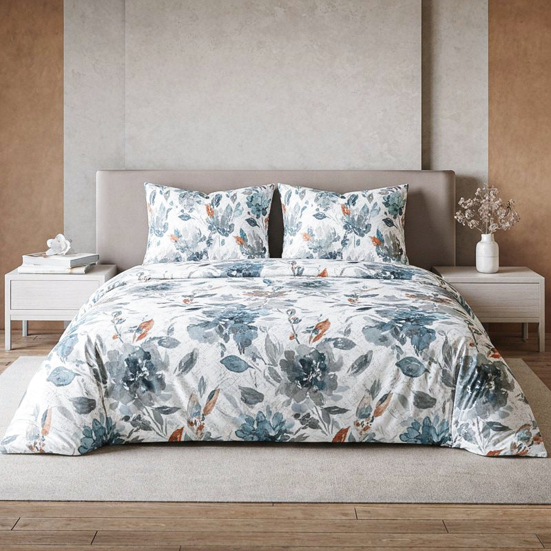 Teva Vintage Flora Cotton Bedsheet (Blue) - 254 TC