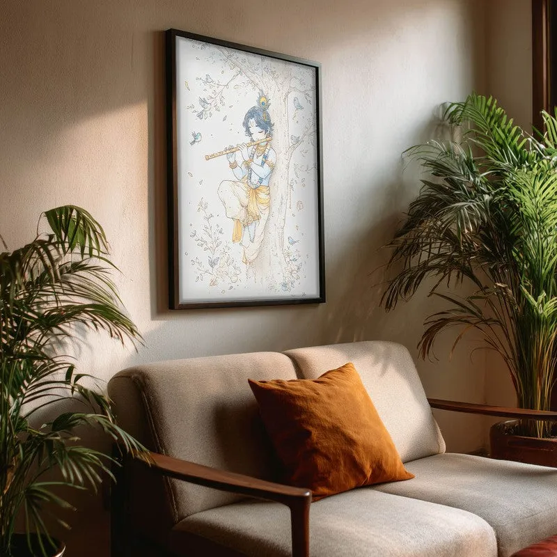 Baal Krishna Playing Fluit Archival Paper Wall Art media 3