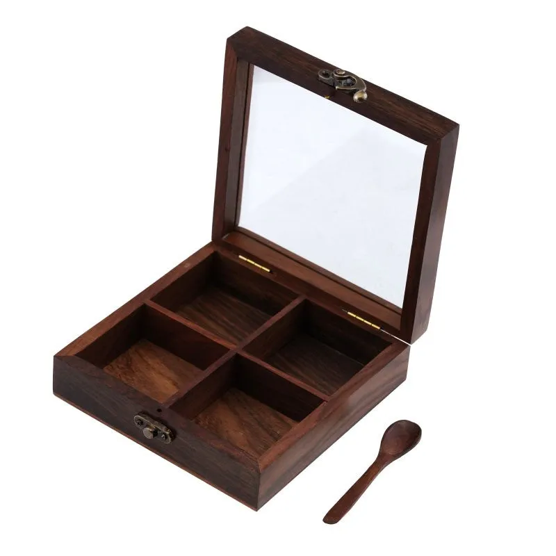 Rasoi Sheesham Wood Square Masala Box - Two Piece Set media 4