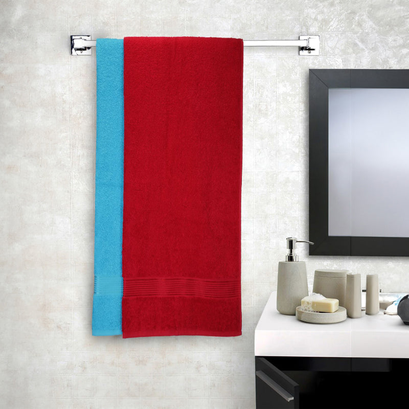 Delpha Bath Towel (Red & Light Blue) - Set Of Two