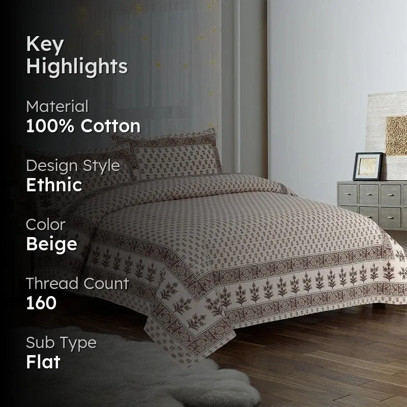 Koleen Printed Cotton Bedsheet (Ivory) - 160 TC media 2