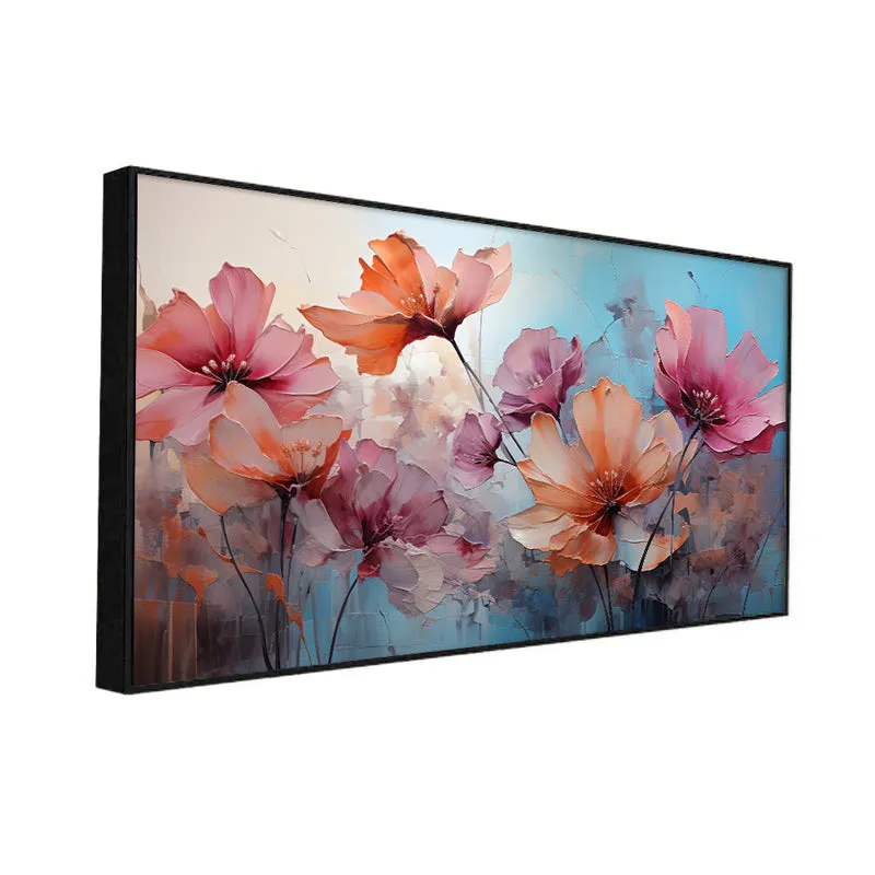 Blushing Petals In Blue Floral Canvas Wall Painting With Frame - Black media 4
