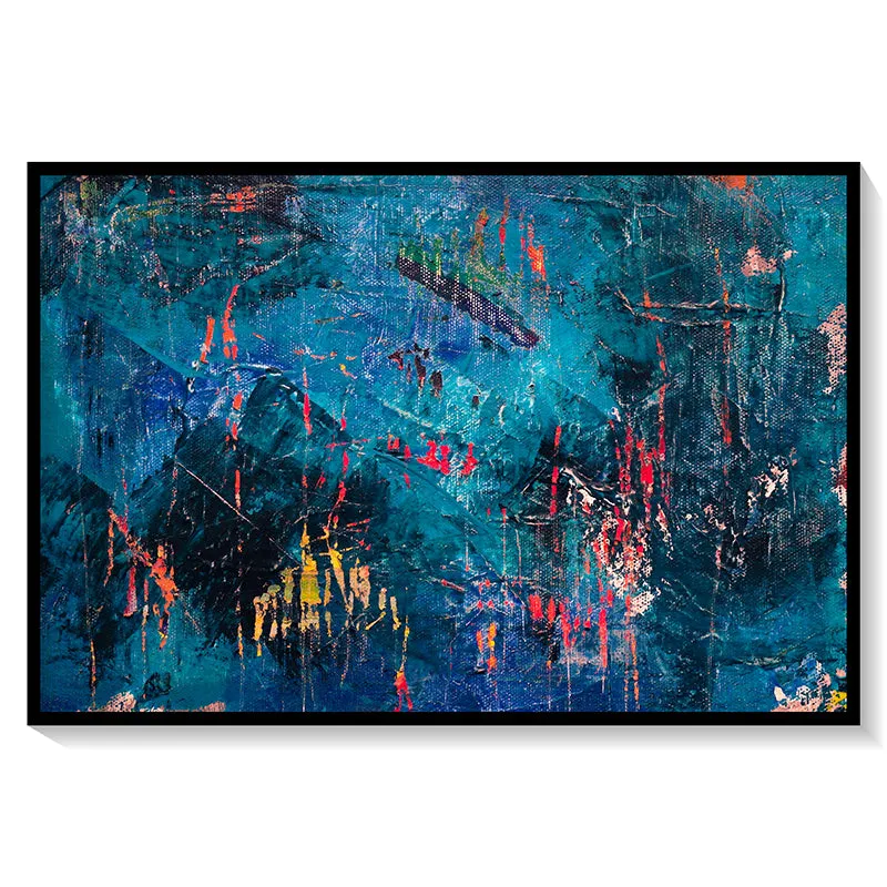 Electric-Blue Abstract Canvas Painting - Black Frame media 5