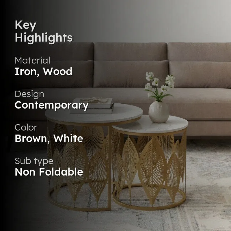Kairo Curve Accent Table (Brown & White) - Set Of Two media 2