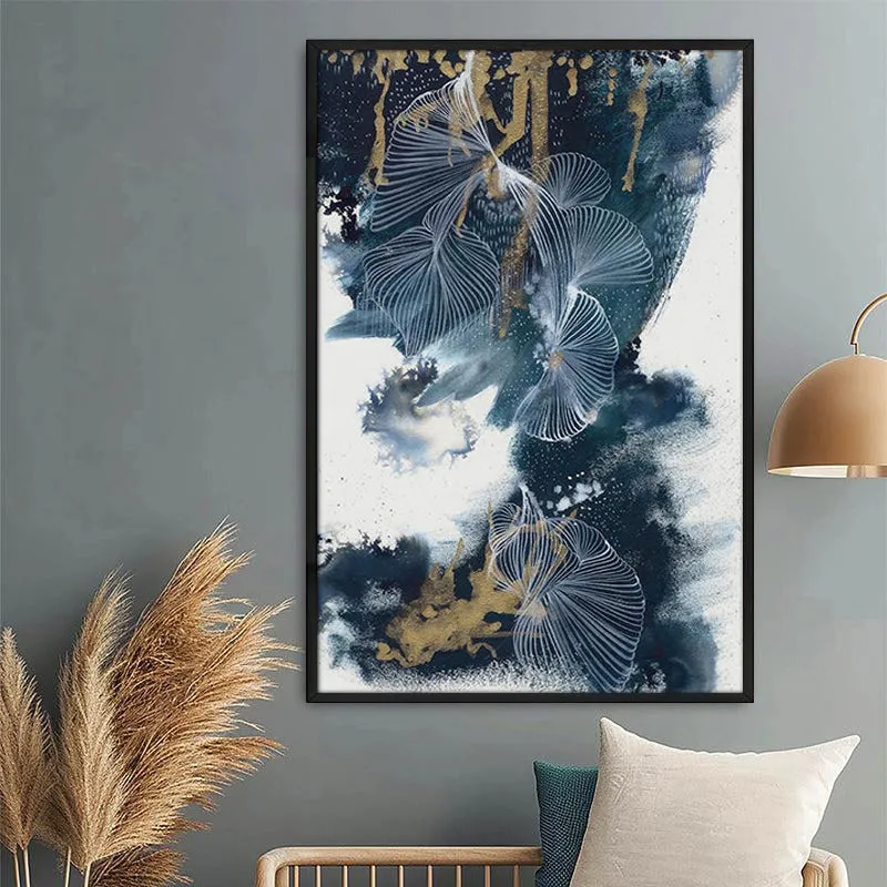 Arctic Drips Abstract Wall Painting With Frame media 1