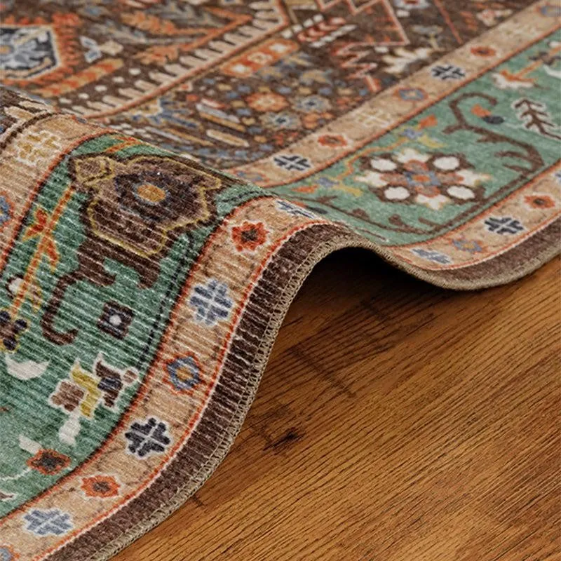 Noah Ethnic Polyester Carpet - Brown & Green media 7