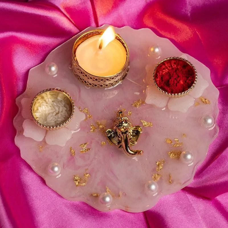 Ganesha Floral Resin Pooja Thali media 3