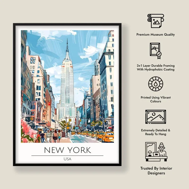 Vintage New York Framed Canvas Wall Painting media 8