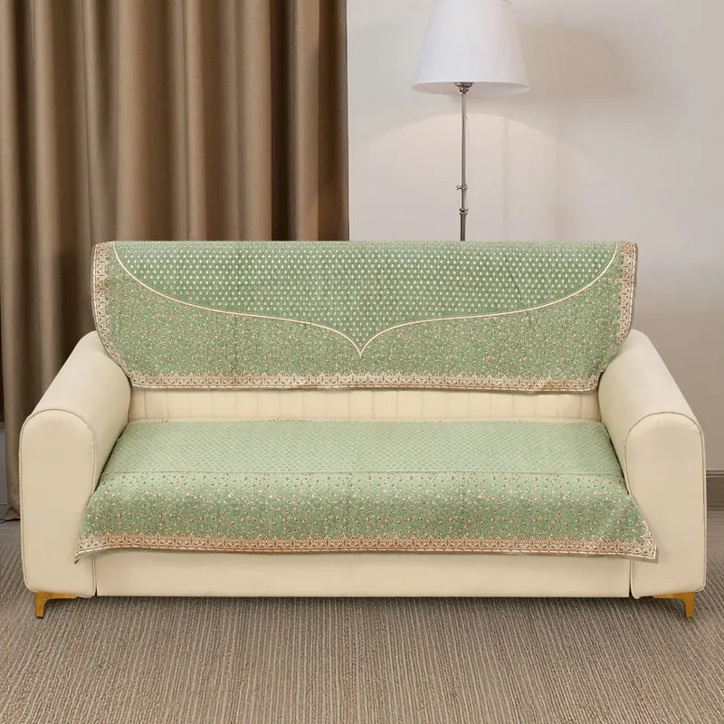 Petite Leaves Chenille Sofa Cover - Green media 3
