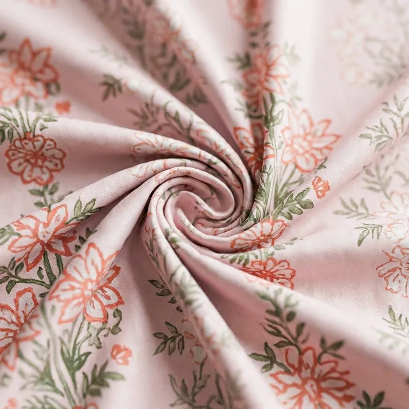 Misha Floral Cotton Bedsheet (Orange) - 144 TC media 5