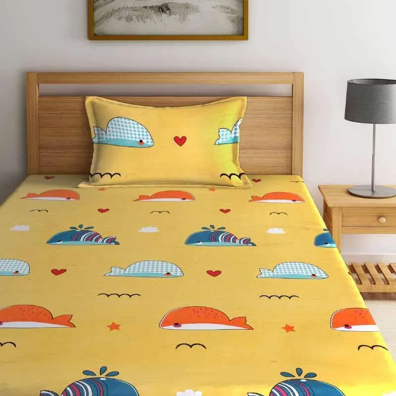 Dance With Whales Printed PolyCotton Bedsheet - 180 GSM media 4
