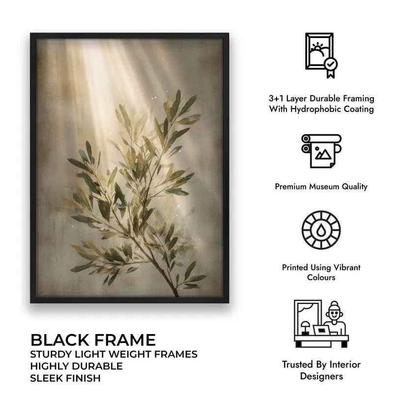 Soft Olive Grace Archival Paper Wall Painting With Black Frame media 7