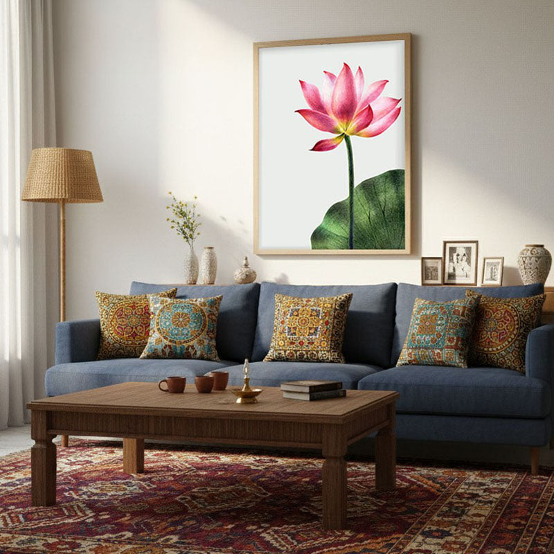 Painted Lotus Archival Paper Wall Art  - Natural Brown Frame media 5