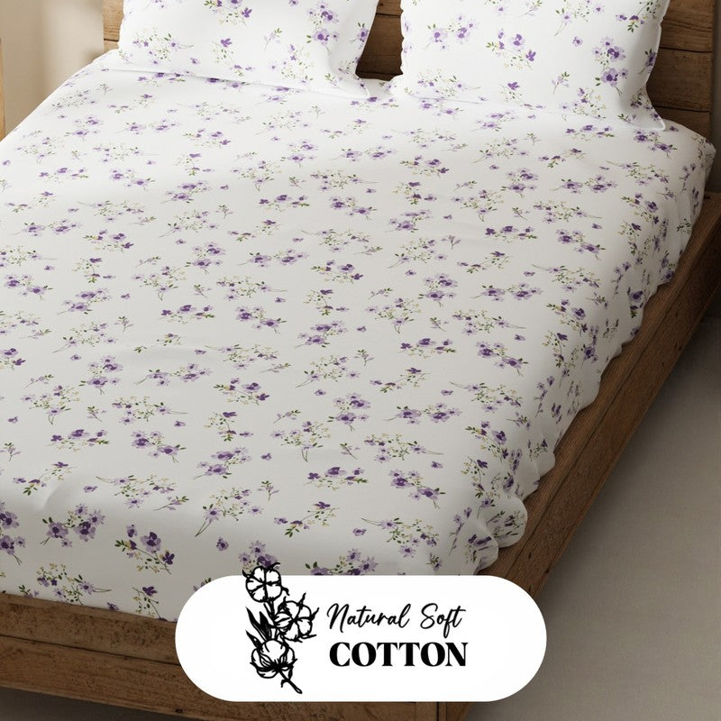 Aelvos Bedsheet (White,Purple) - 115 GSM media 5