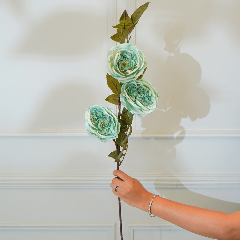 Faux Autumn Peony Flower Stick (Blue) - 35 CM