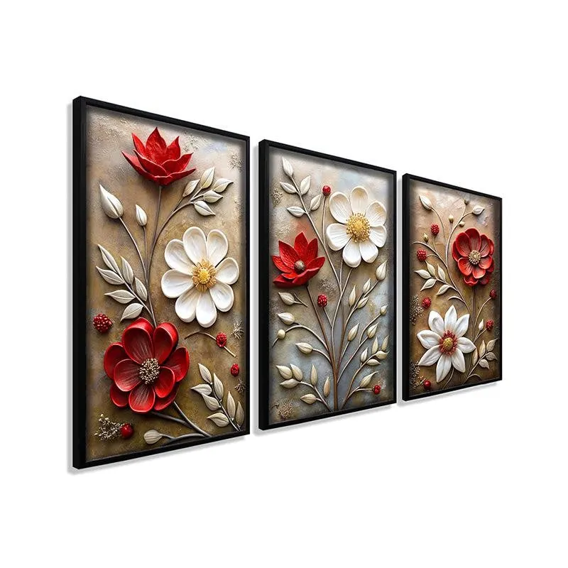 Crimson & Ivory Wall Art With Frame - Set Of Three media 5
