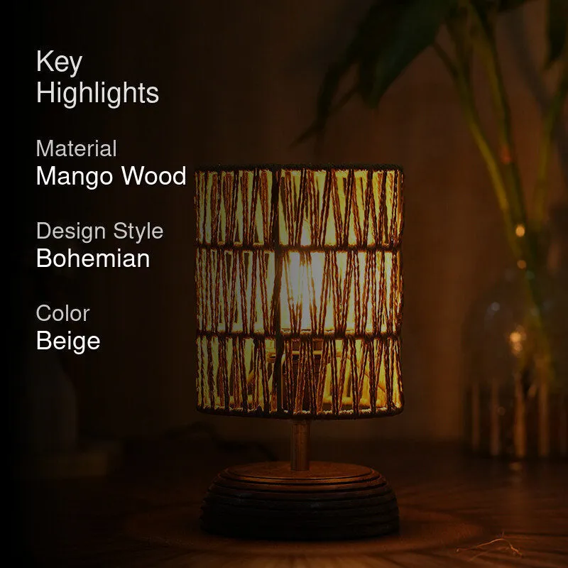 PrismaLit Rattan Mango Wood Table Lamp - Beige media 2