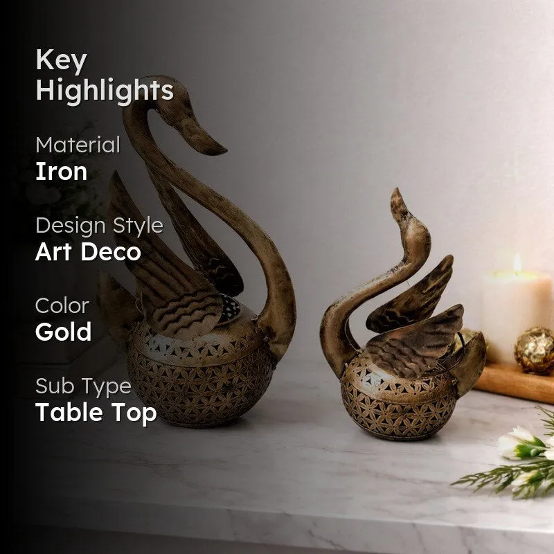 Swan Grace Iron Duo Tealight Candle Holder media 2