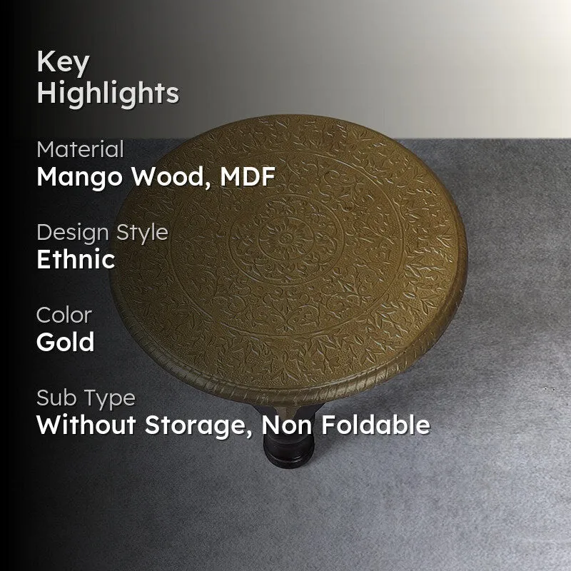 Gilded Blooms Brass Fitted Ethnic Mango Wood & MDF Stool media 2