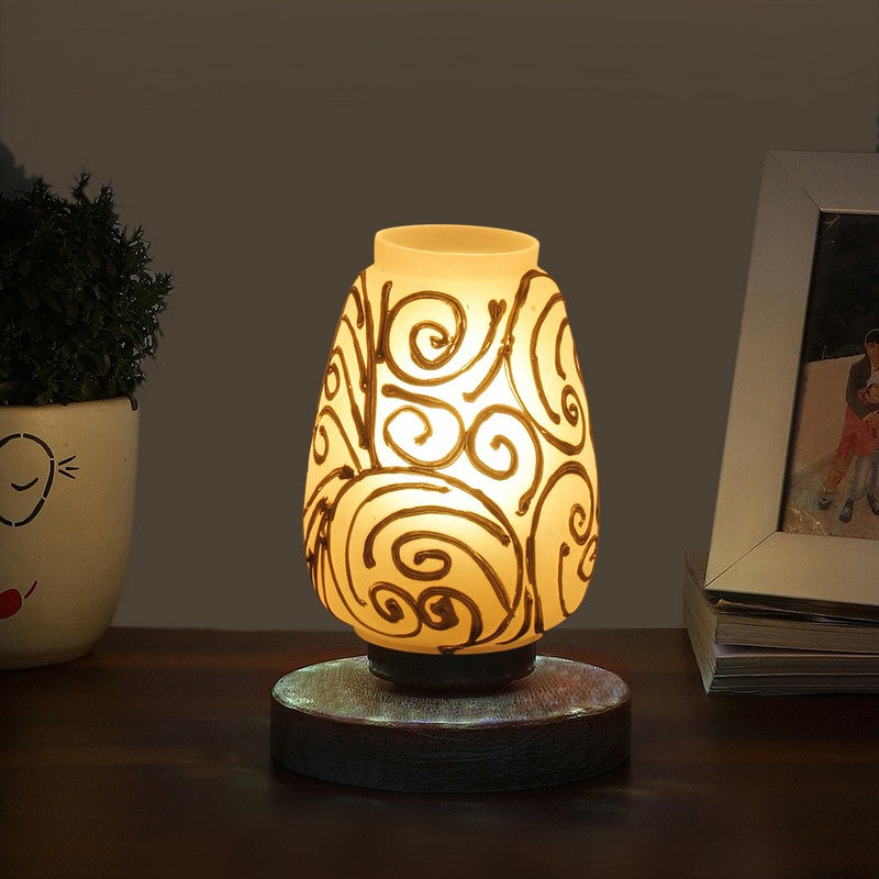 Lumavia Glass Table Lamp With Wooden Base - White & Gold