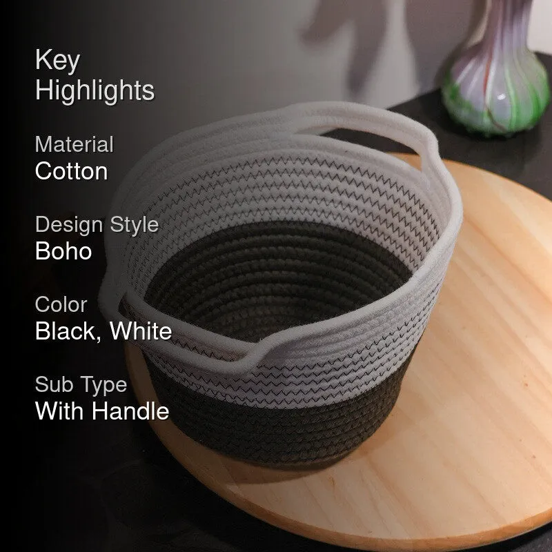 Shakelo Cotton Storage Basket - White & Black media 2