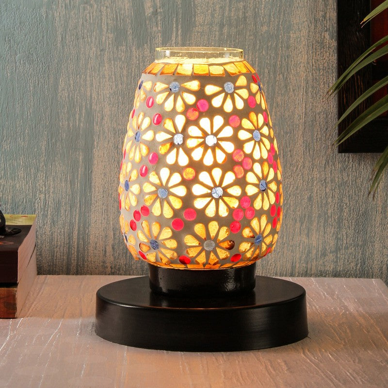 Artezo Mosaic Glass Table Lamp With Wooden Base - Multicolor
