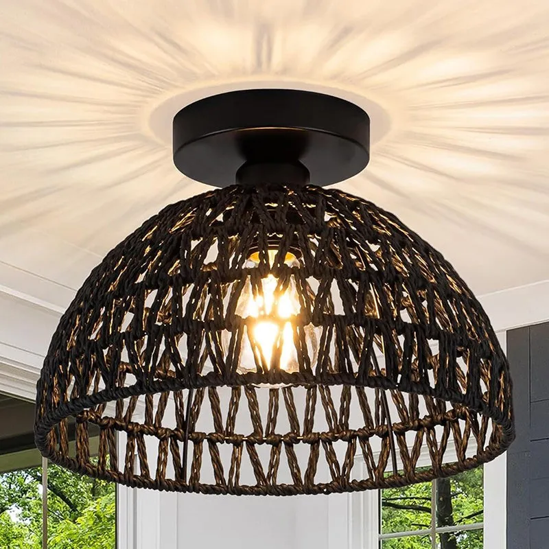 Latticework Cotton Ceiling Lamp - Black media 1