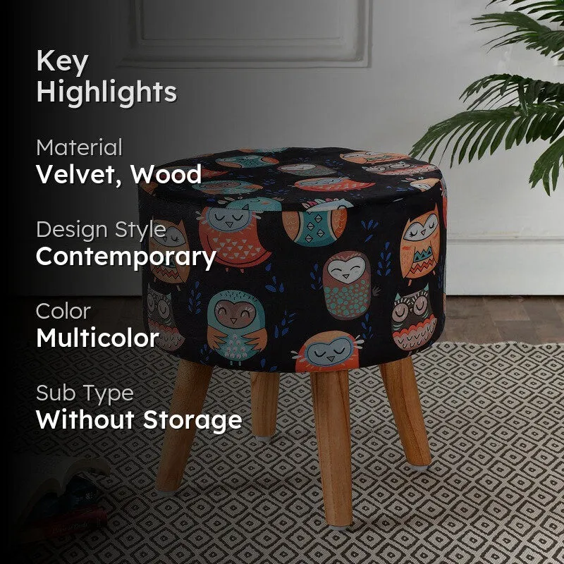 Avira Owl-print Velvet Ottoman - Multicolor media 2