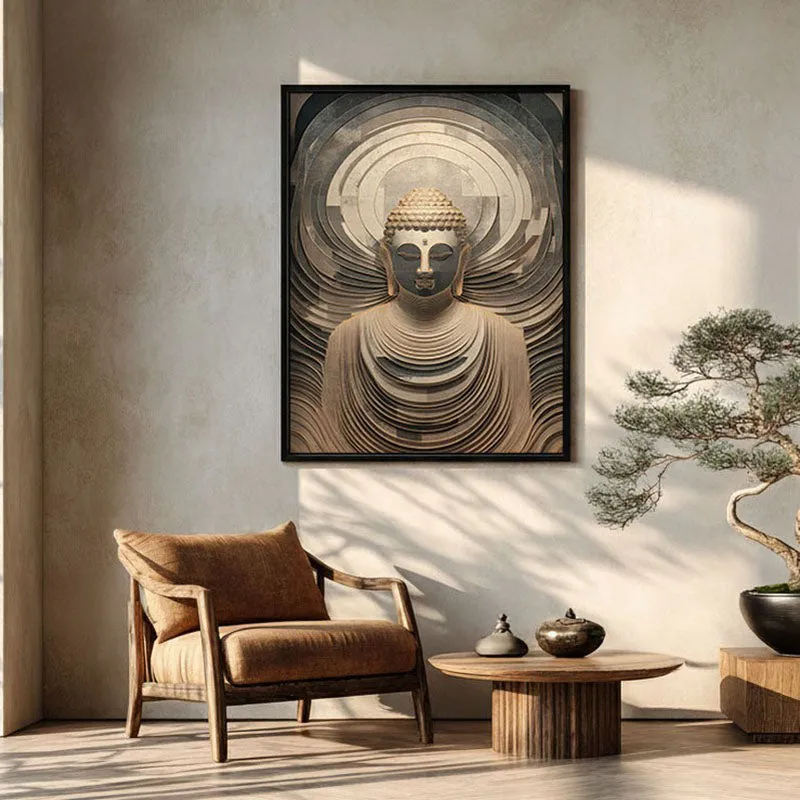 Buddha In Meditation Archival Paper Wall Painting With Black Frame media 1