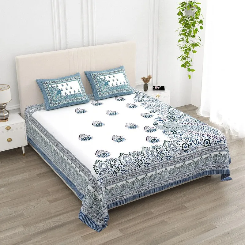Nestor Cotton Bedsheet (White,Blue,Purple) - 240 TC media 1