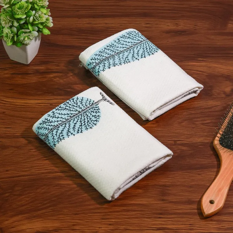 Palm Whisper Cotton Hand Towel (Blue) - Set Of Two media 1