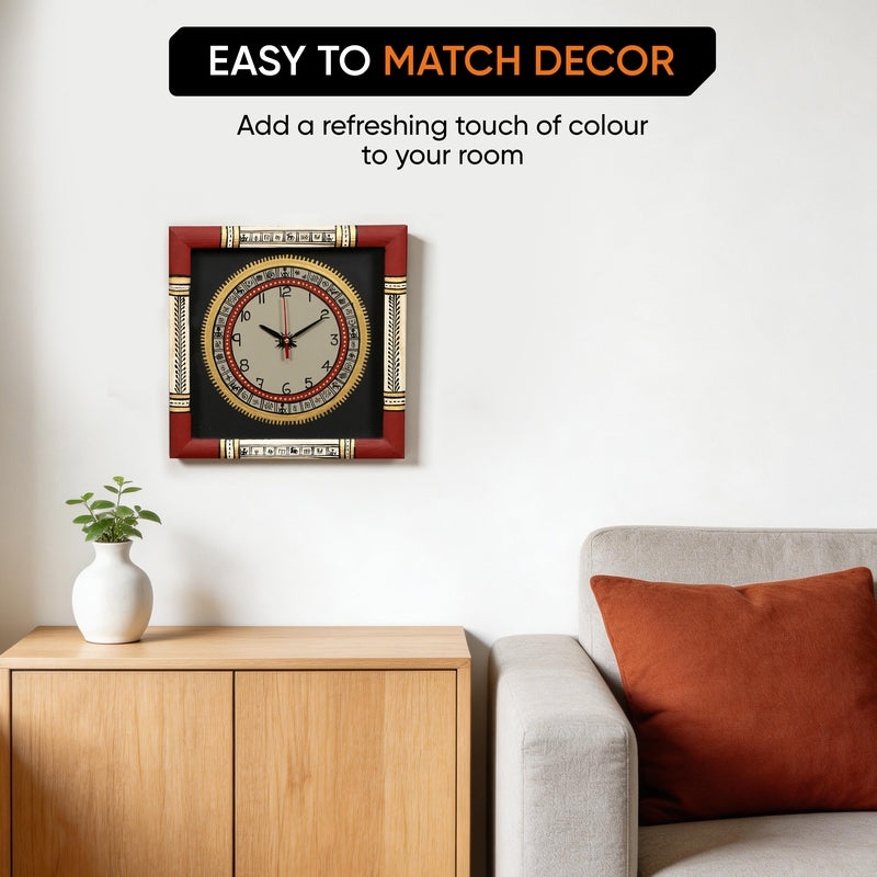 Imeya Warli Tribal Wooden Wall Clock media 5