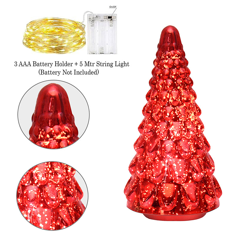 Vibrant Pine Xmas Tree Glass Table Lamp - Red media 5